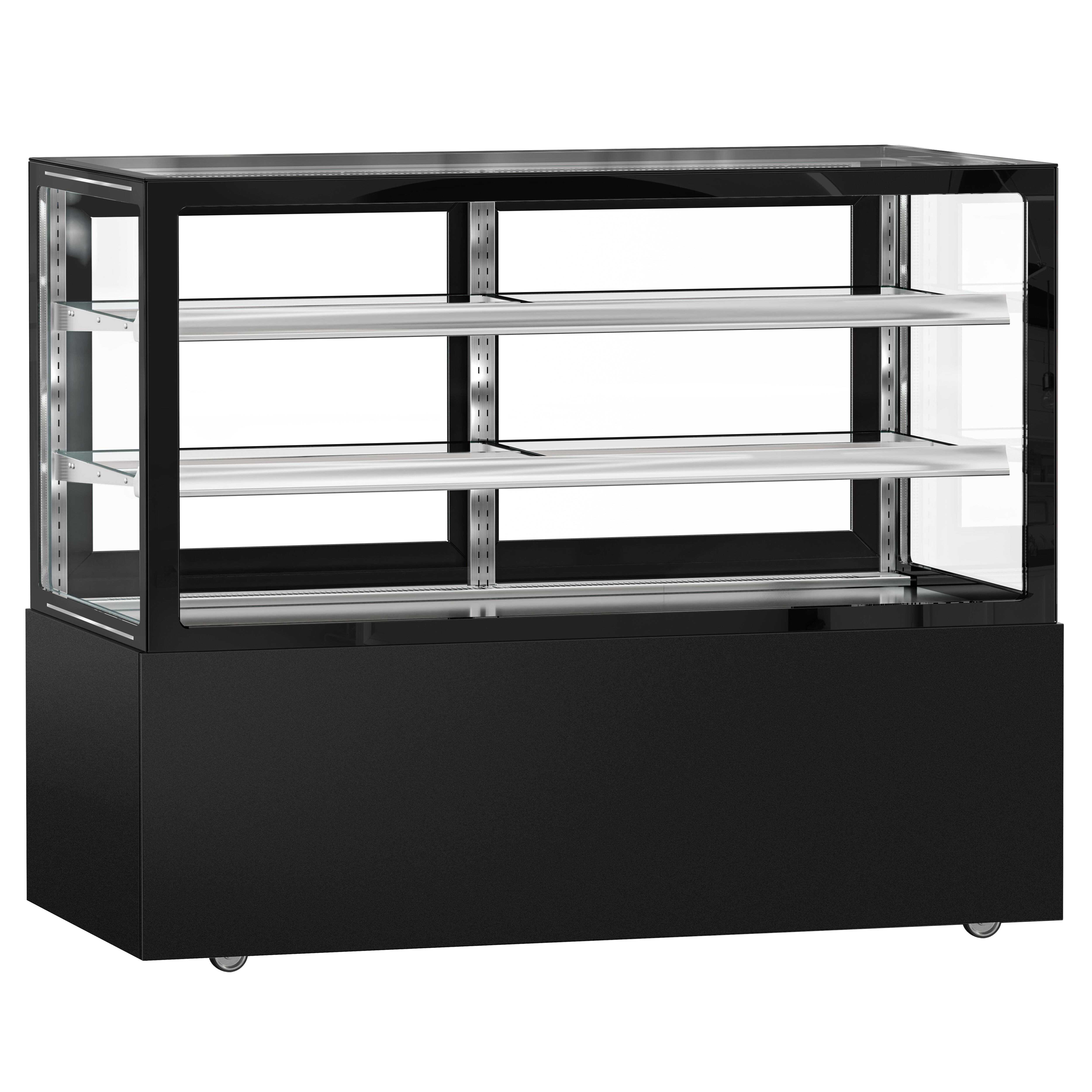 Vitrine à pâtisserie réfrigérée MADRID - 620L - 1500mm - Double vitrage - avec 2 étagères en verre - portes coulissantes vitrées arrière - pour pâtisseries - Noir mat