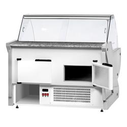 Koeltoonbank Tuva - 1525x1150mm - 300 liter - kleur wit - gebogen ruit - granitend werkblad