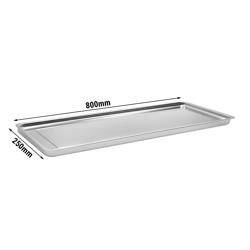 Espositore/vassoio espositore in acciaio inox - con bordo - 800x250x40 mm