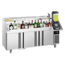Tavolo refrigerato per bevande da bar - 1600x600mm - 235 litri - con 3 porte e ripiani