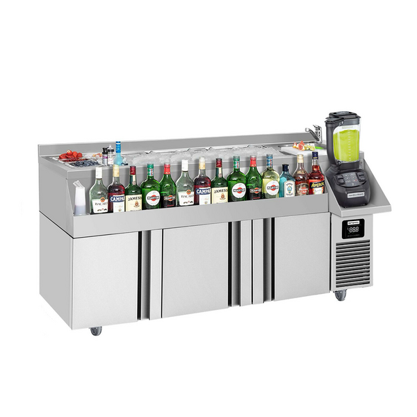 Bar & Dranken koelwerkbank - 1600x600mm - 235 liter - met 3 deuren & planken