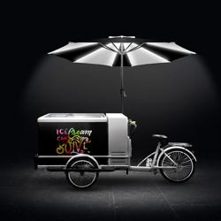 Triporteur à glace - 2665mm - avec éclairage LED - avec parasol LED - pour 7 bacs Napoli 5 L