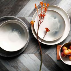 (6 pcs) NORDIC | Deep Plate - Stoneware - Ø225mm - Green/White