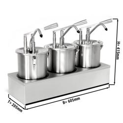 Sausdispenser - RVS - 3-delig - 3x4L - 605x205x415mm - instelbare dosering - met bak - incl. RVS frame