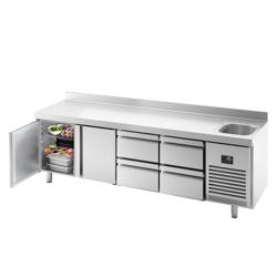Koelwerkbank PREMIUM PLUS - 2452x700mm - 630 liter - met 2 deuren - met 4 lades - opstand