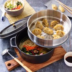 STAUB | LA COCOTTE - Cocotte z wkładem do gotowania na parze - Ø 260 mm - Żeliwo - Czarny	