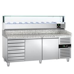Mesa para pizza refrigerada PREMIUM 2,0 x 0,8 m - com 2 portas e 7 gavetas neutras
