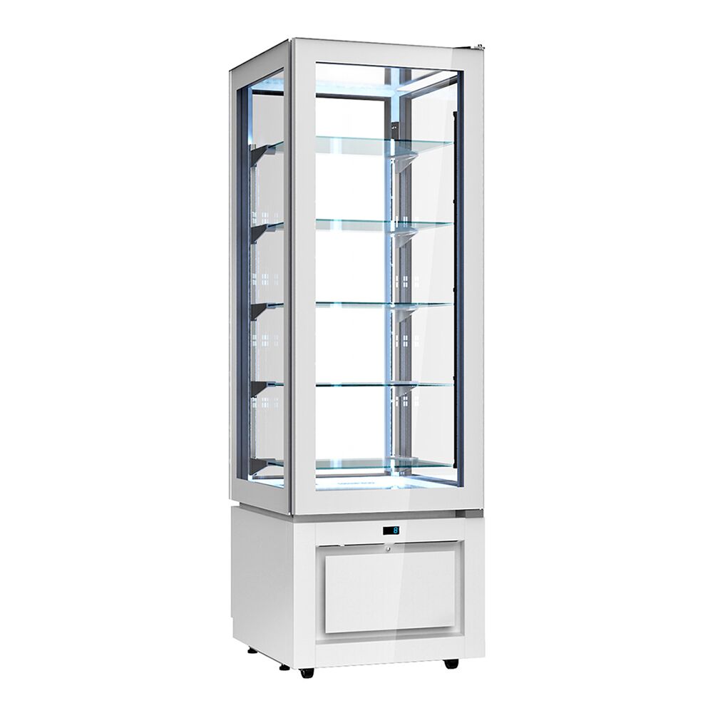 Vitrine réfrigérée 4 faces vitrées / Vitrine panoramique – 324 litres – 600 mm – 5 étagères – Blanc