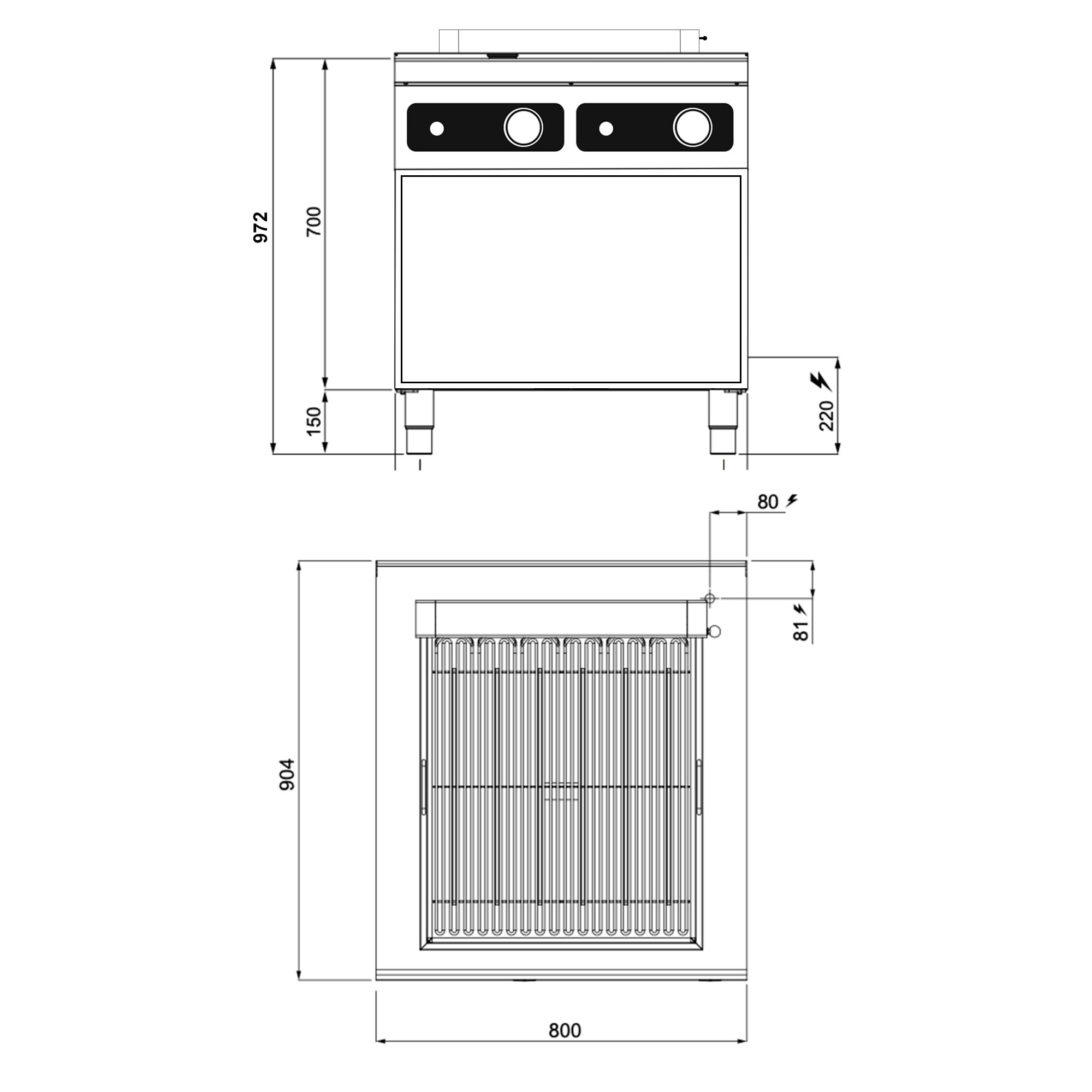 Gril électrique professionnel Paolo 900 - 10,8kW - sur pied - P900mm - commande numérique Bflex - Façade Scotch-Brite satinée