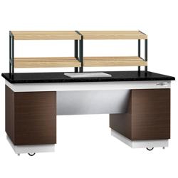 Commercial bread display rack - DUBLIN - 2000 mm - with castors - black granite worktop