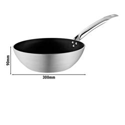 Patelnia wok - aluminium - Ø 300mm - z powłoką nieprzywierającą - wysokość: 95mm - kompatybilna z płyty ceramiczne, zmywarka, kuchenki elektryczne, gazowe, indukcja