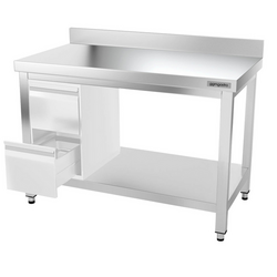 Työpöytä PREMIUM ruostumattomasta teräksestä - 1200x800mm - pohjalla, jalustalla ja kannattimilla 