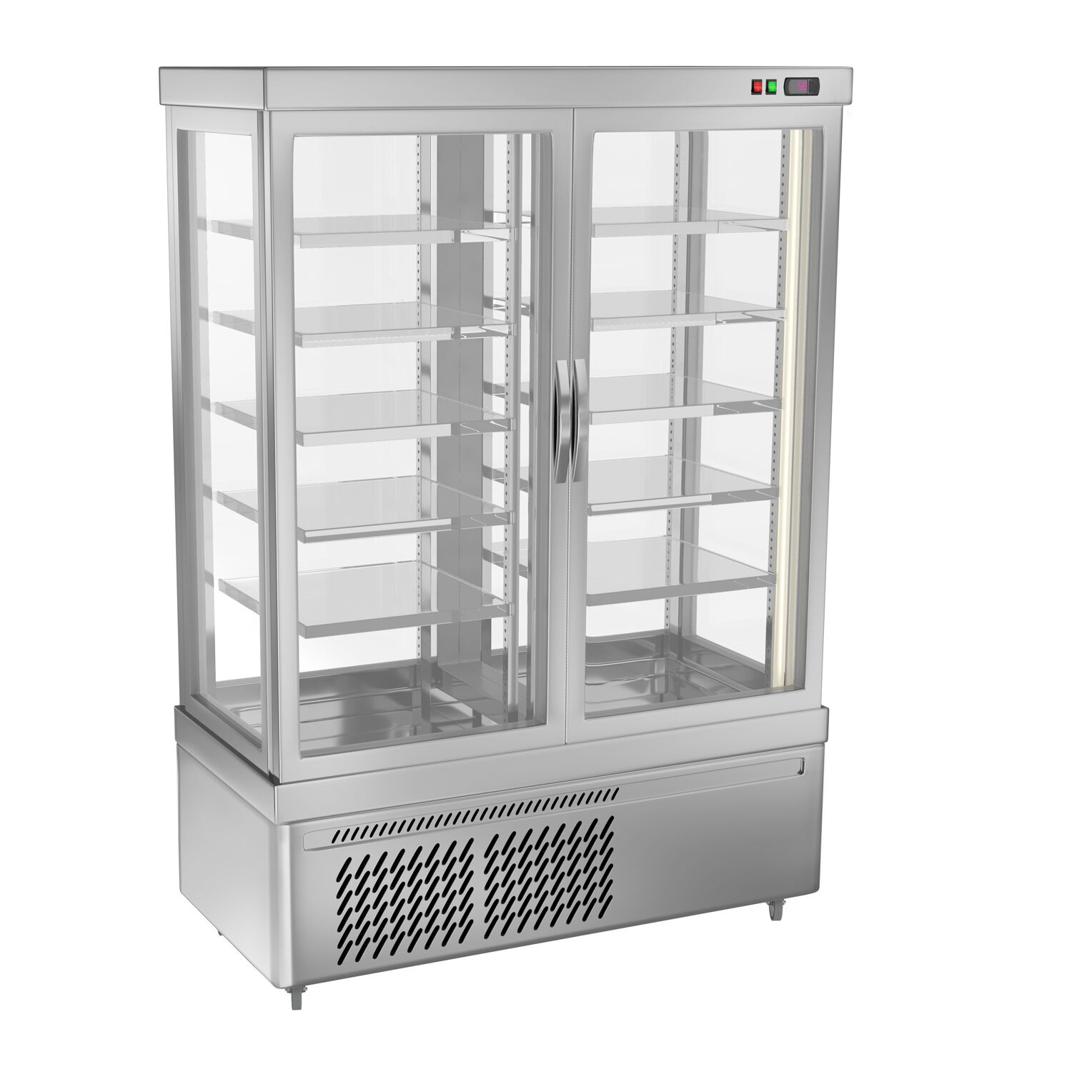 Vitrine réfrigérée 4 faces vitrées / Vitrine panoramique pour fromage – 935 litres – 1320 mm – 10 étagères – Argent