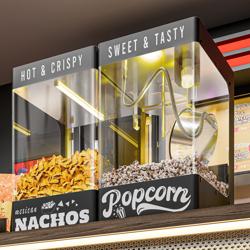 Mașină de popcorn - 1,31 kW - 5 kg/h - cu 1 cazan și încălzitor pentru nachos/chipsuri - Negru