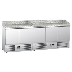 Banco pizza refrigerato PREMIUM - 2300x700mm - con 5 porte - piano in granito