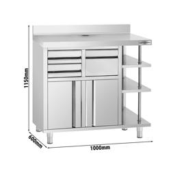 Work cabinet - for coffee machine - 1000x600mm - with Knocker, 2 Drawers, 2 Doors & Upstand