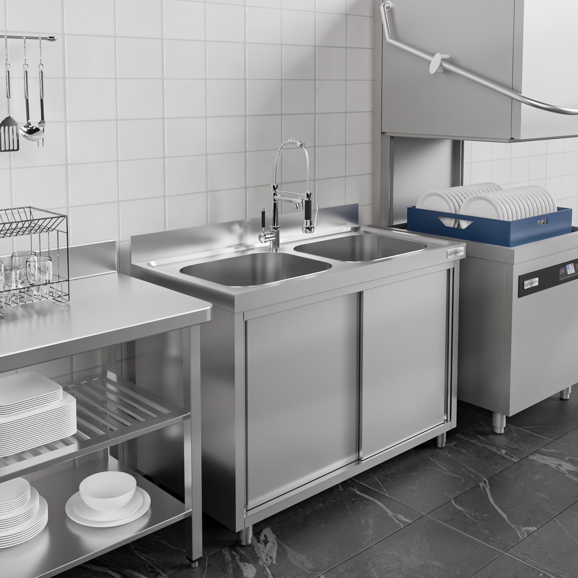 Meuble plonge PREMIUM - 1200x600mm - avec 2 bacs