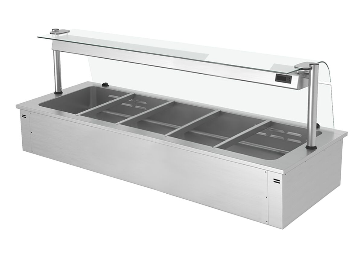 Встраиваемая Водяная Баня (Bain-marie) 1,8 м - 5x GN 1/1 - со Стеклянной Панелью для защиты от брызг