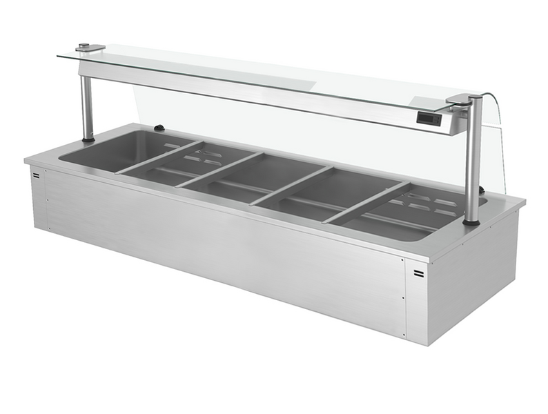 Встраиваемая Водяная Баня (Bain-marie) 1,8 м - 5x GN 1/1 - со Стеклянной Панелью для защиты от брызг