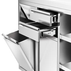 Tavolo armadiato in acciaio inox - 1200x600mm - con 1 porta a battente - con alzatina