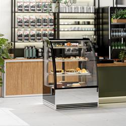 Vetrina pasticceria refrigerata - 304l - 900mm - Doppio vetro - con 3 ripiani - porte posteriori scorrevoli; LED interni