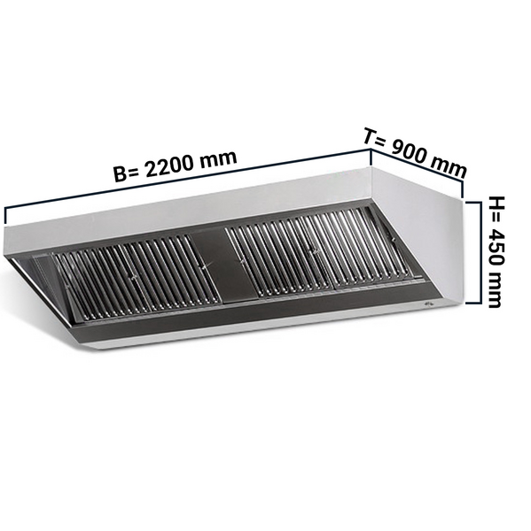 Ventilationskåpa 2,2 m - med filter och lampa