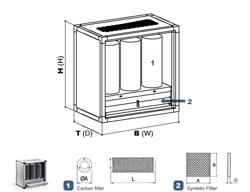Commercial kitchen extract air cleaning unit without motor - 1,400 m³/h - With pre-filter and activated carbon filter