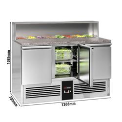 Saladette PREMIUM - 1368mm - 3 porte - con supporto in acciaio inox per 8x GN 1/6