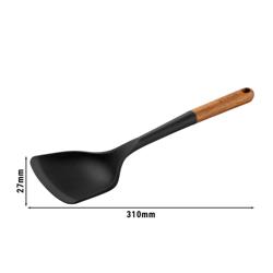 STAUB | Wok Turner Spatula – Silicone – Black – 310mm – Acacia Wood Handle – Non-Stick Safe