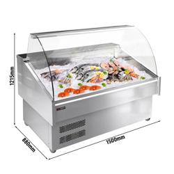 Fish Display Counter / Fish Serve Over Counter - 1250mm - curved front glass - double-glazed glass - LED lighting