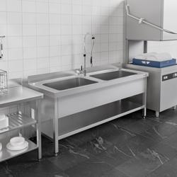 Λάντζα για κατσαρόλες ECO - 1800x700 mm - με ράφι πάτου - με 2 βαθιές γούρνες