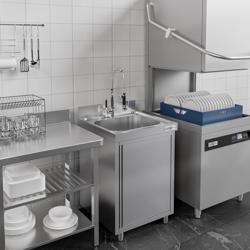 Dřezová skříňka PREMIUM - nerezová ocel - 600x600 mm - křídlové dveře - s 1 dřezem uprostřed