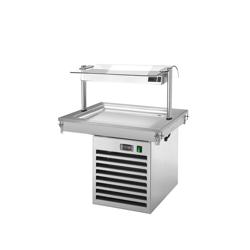 Chladicí deska k zabudování - 800 mm - +2 až +8 °C - pro 2x GN 1/1 - 350 W - se skleněnou zábranou proti kýchání jednostrannou