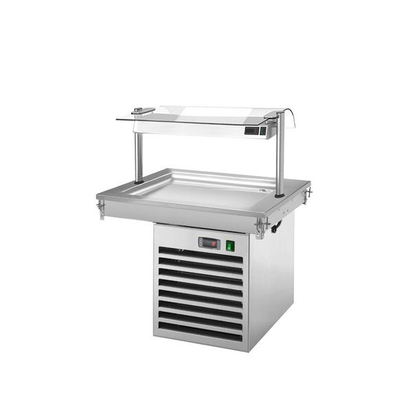 Beépíthető hűtött medence - 800 mm - +2 és +8 °C között - 2x GN 1/1 - 350 W - üveg felépítménnyel