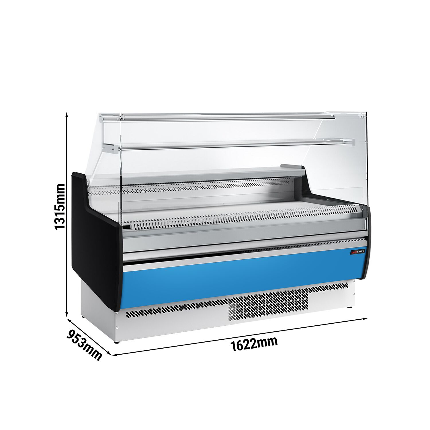 Comptoir vitrine réfrigérée - 1622x953mm - +0/+6°C - 2 portes - 1 étagère - Façade bleu clair