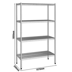 Étagère en inox - 1070 x 360 mm - avec 4 étagères grillagées (fixes)