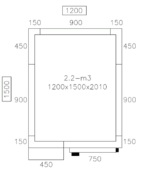 Cella congelatore - 1200x1500mm - 2,2m³ - incl. unità congelatore e lamelle