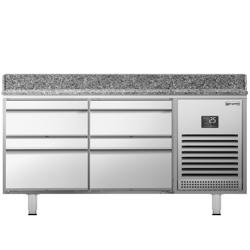 Masă frigorifică pentru preparare pizza PREMIUM PLUS - cu blat din granit - 1490x700 mm - cu 4 sertare