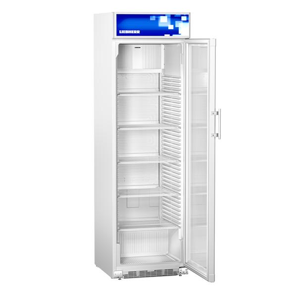 LIEBHERR | Vitrine réfrigérée à boissons COMFORT - 403 Litres - avec 1 porte en verre, affichage publicitaire et barre LED - Blanc    