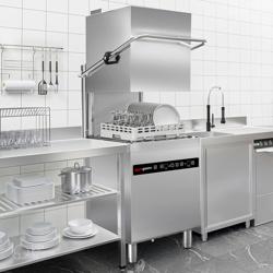 Doorschuifvaatwasser 50x50cm - Elektronisch bedieningspaneel - 400V - 8,7kW - met warmteterugwinning - met zeep-, glansspoel- & afvoerpomp