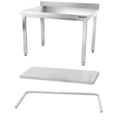 Työpöytä PREMIUM ruostumattomasta teräksestä - 1200x800mm - pohjalla, jalustalla ja kannattimilla 