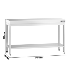 Table de travail en inox PREMIUM - 1400x600mm - avec fond sans rebord	