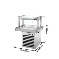 Vitrina refrigerada para encastrar - motor incorporado - 800mm - +2 a +8°C - 2x GN 1/1 - 350W - con protector de estornudos de vidrio