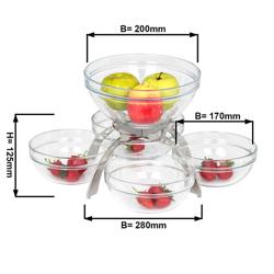 Jam Etagere / Buffet Stand - Stainless steel frame - Chrome - Height: 340mm - incl. 5 Glass bowls 4x170x170mm, 1x200x200mm