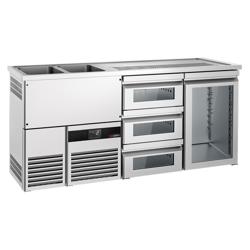 Výčepní pult PREMIUM - 1950x700 mm - 1 skleněné dveře & 3 skleněné zásuvky