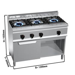 Gasfornuis - Lorenzo 600 - 1200x600mm - 34,5 kW - 3 pits - incl. gas statische oven - 3,5 kW