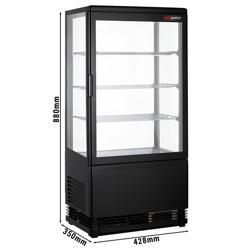 Vitrine réfrigérée 4 faces vitrées / Vitrine panoramique de table – 68 litres – 420 mm – 3 étagères – Noir