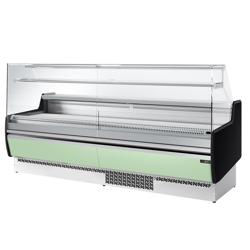 Soğutmalı tezgah - 2560x953mm - 4 kapılı - düz camlı - dijital display; fanlı soğutma; otomatik defrost - ön panel açık yeşil