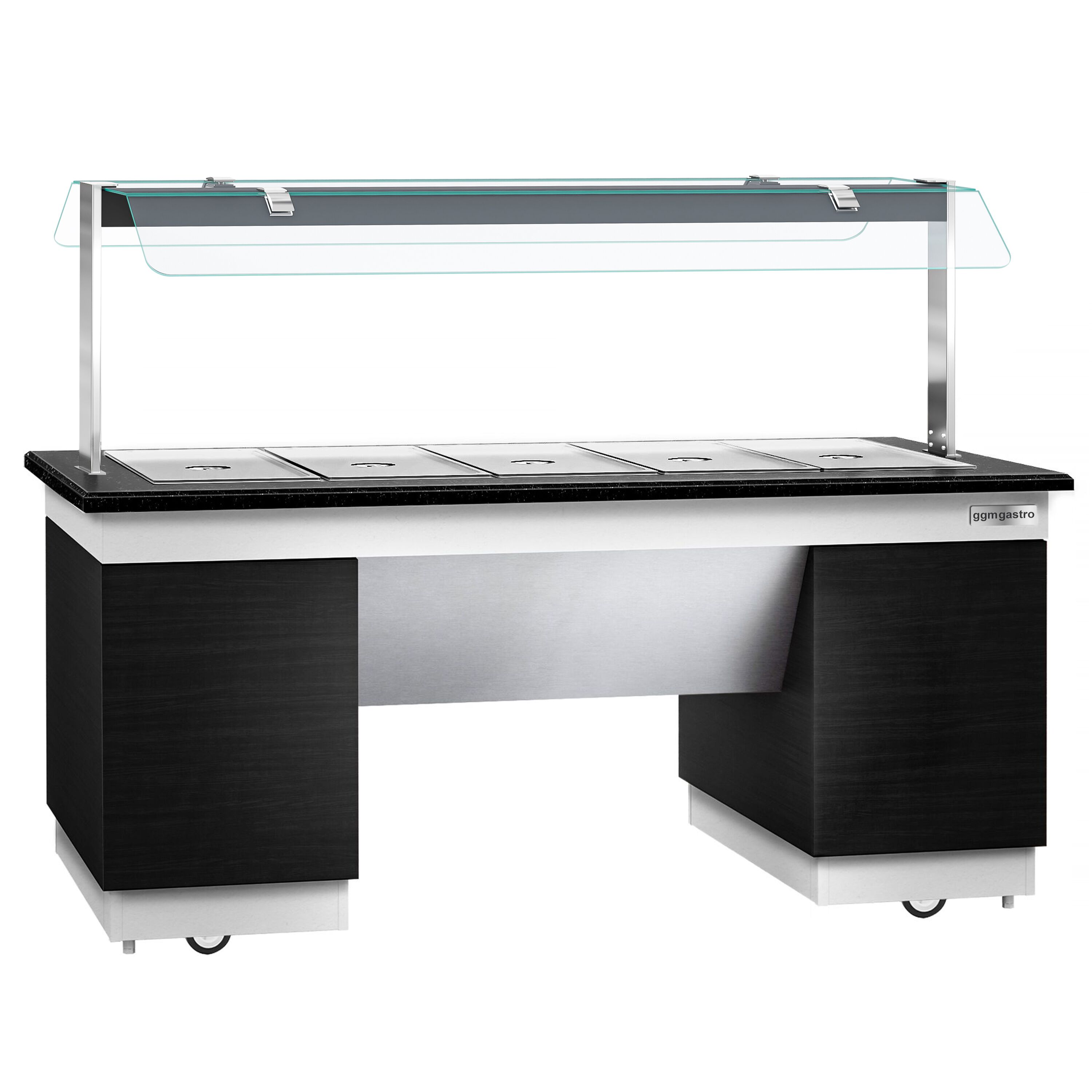 Buffet chaud DUBLIN - 2000mm - avec bain-marie - sur roulettes - pour 5x GN 1/1 - Noir