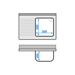 RVS spoeltafel PREMIUM - 1000x700mm - met onderblad - met 1 spoelbak rechts
